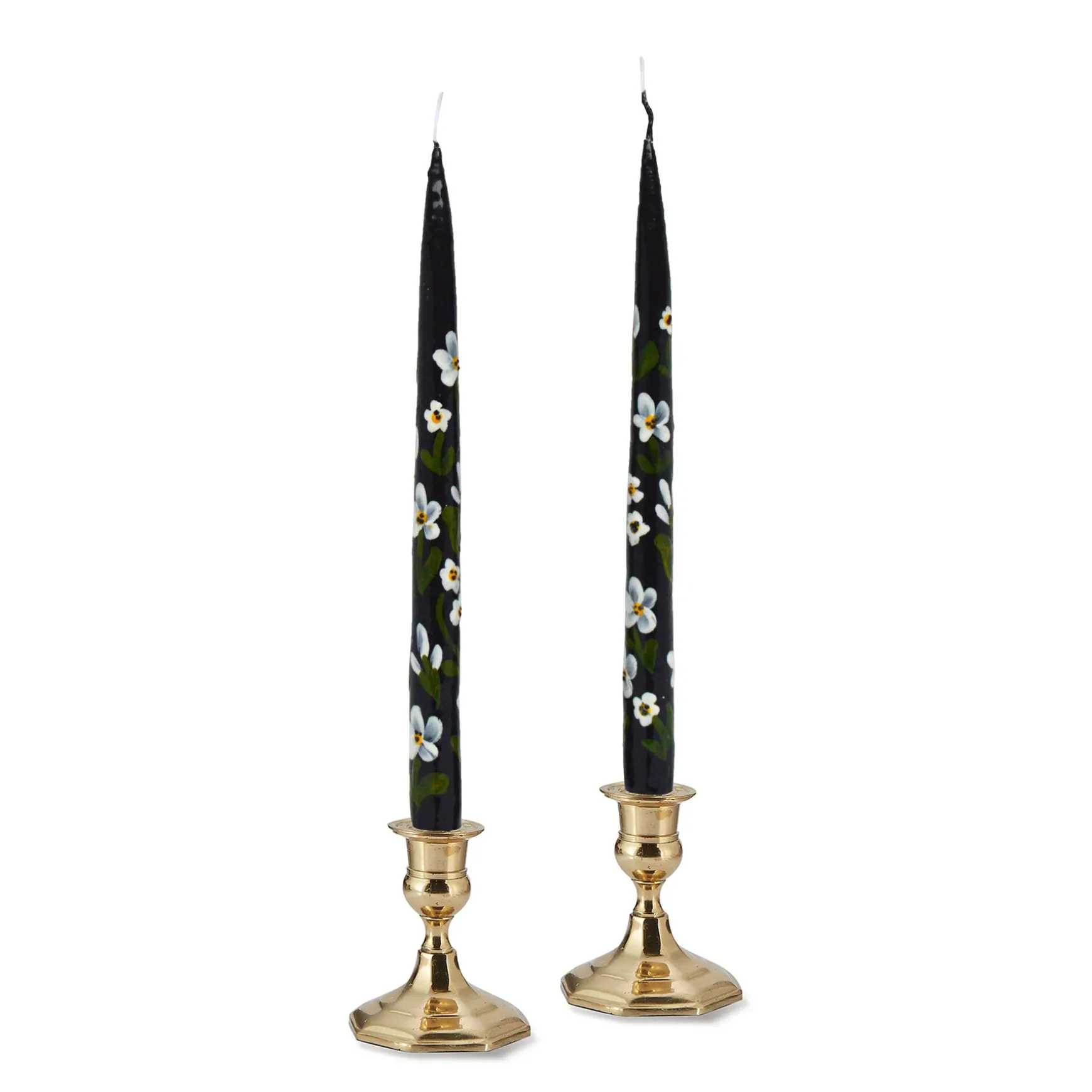 Black Floral Painted Tapers (2)