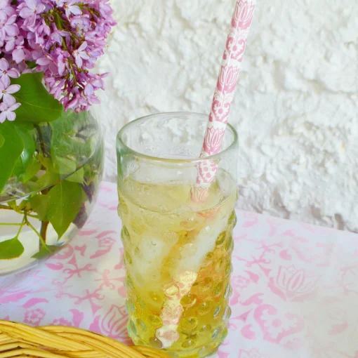 Pink & White Ceramic Straws (4)