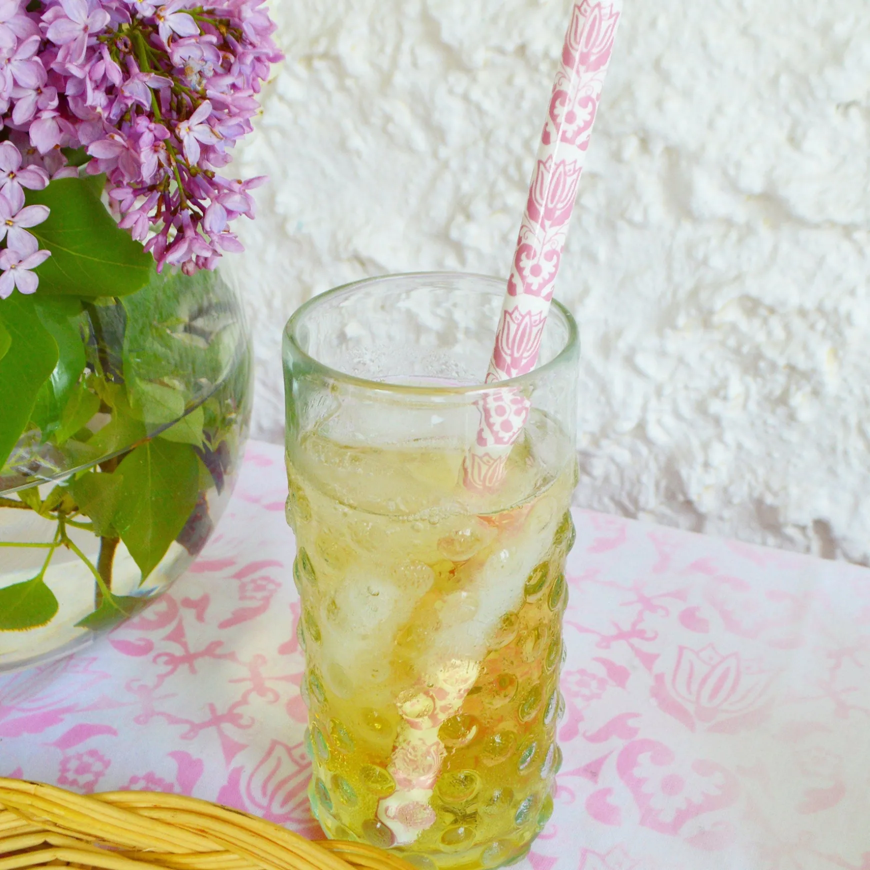 Pink & White Ceramic Straws (4)