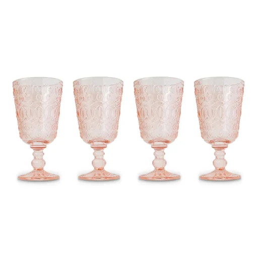 Pink Embossed Stem Glasses (4)